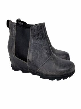 Sorel Chelsea Boots Womens 8 Black gray Leather Waterproof Ankle Boot Lug Sole